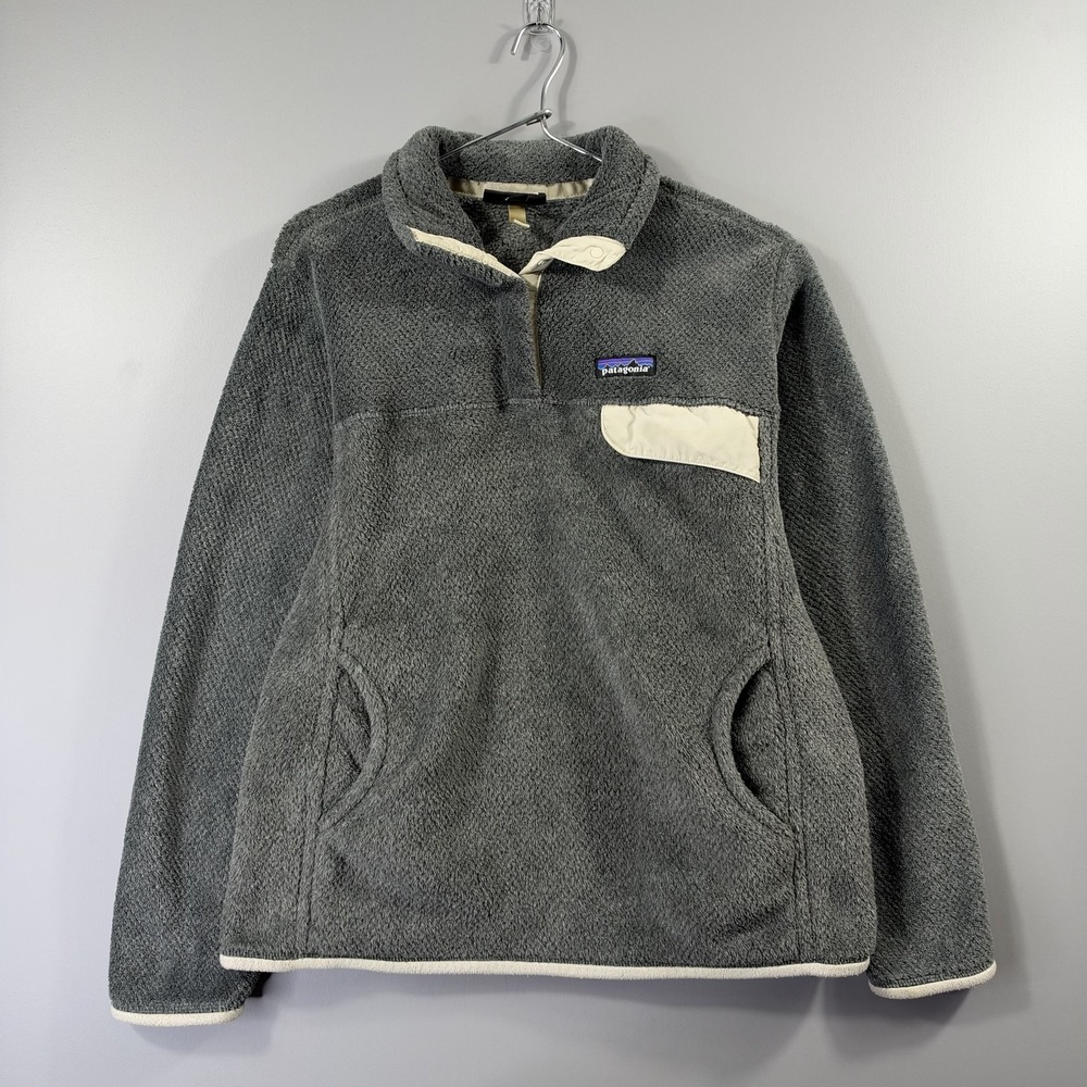 Patagonia Fleece Jacket Womens Large Gray Snap Pullover Pockets Cozy Outdoor